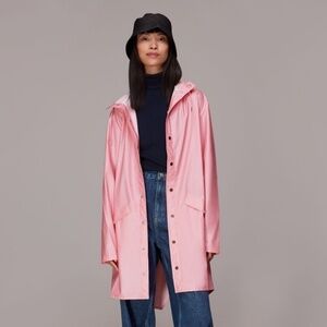 RAINS Pink Long Raincoat with Hood